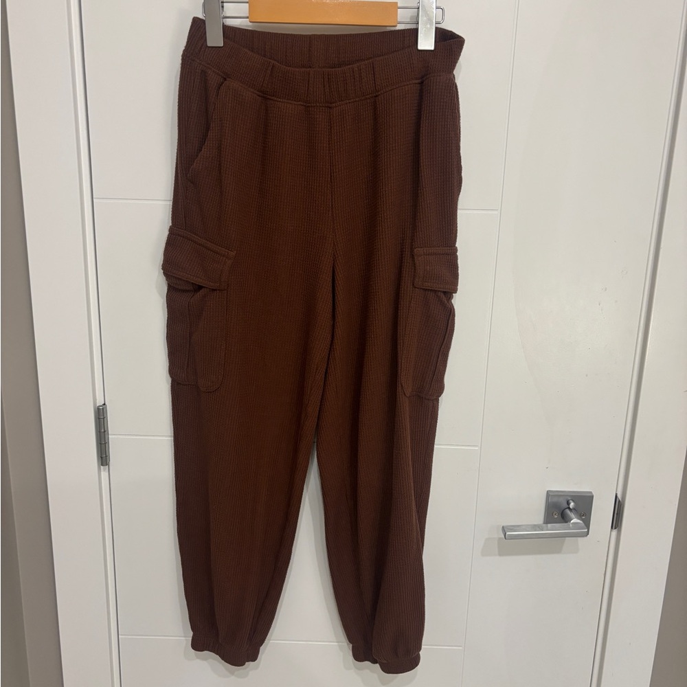 Aerie Waffle Cargo Joggers in Chocolate Brown - Picture 2 of 7